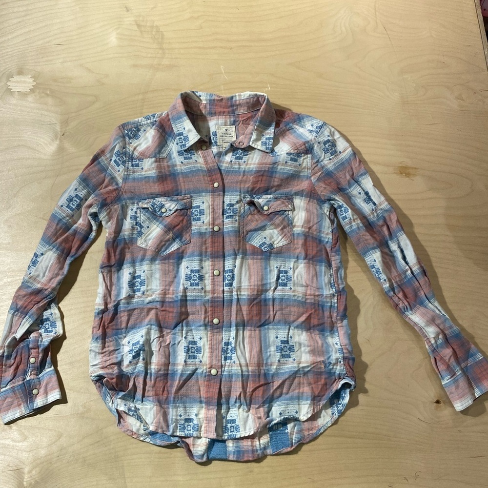 American Eagle Vintage Boyfriend Snap Closure Shirt Medium (FK) - Picture 3 of 15